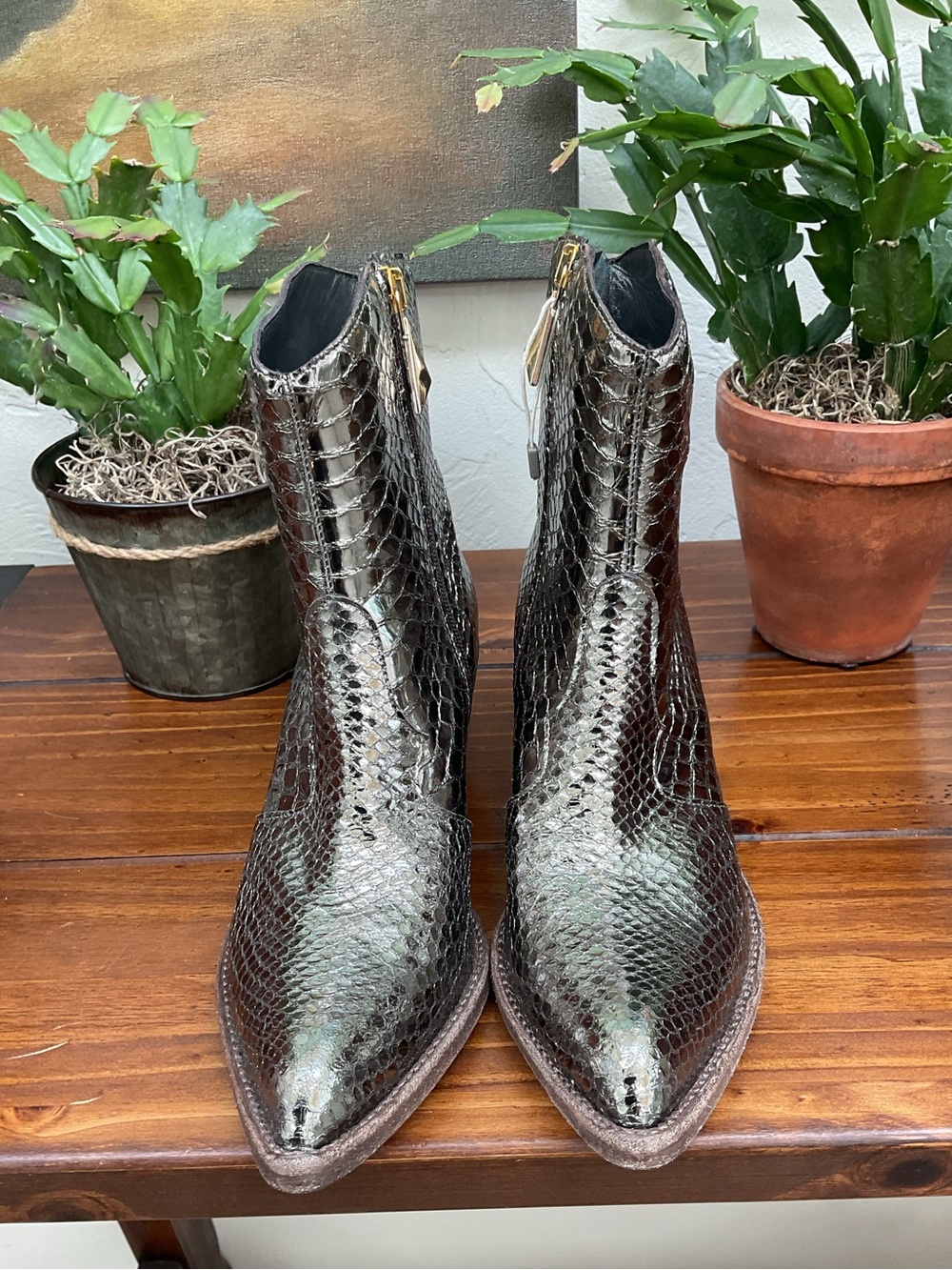 GIANCARLO PAOLI HEMATITE SNAKESKIN LEATHER COWBOY BOOTS